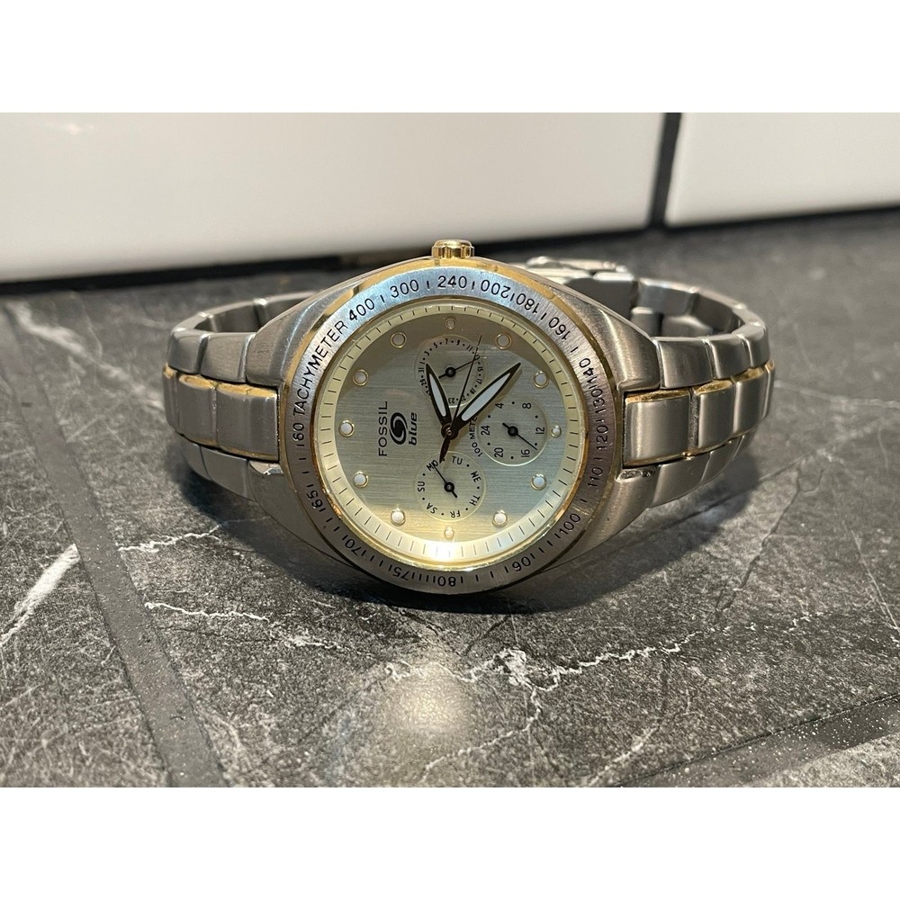 Fossil Silver and Gold Tone Surf Watch - New Battery